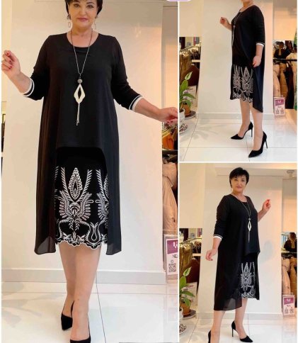 OPEN BOTTOM DRESS WITH APPLIQUE DETAILING