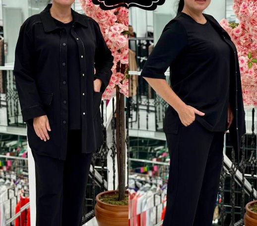 SHIRT JACKET WITH BACK BUTTON DESIGN AND MATCHING TOP AND PANTS