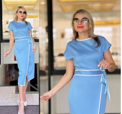 MIDI DRESS WITH BLACK PIPING DETAIL