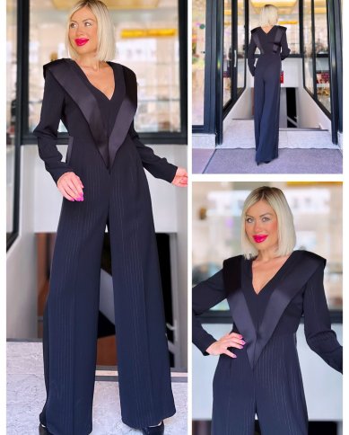 PINSTRIPE V NECK DESIGN PANTSUIT