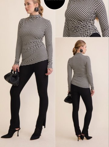 CHECKERED HIGH NECK TOP