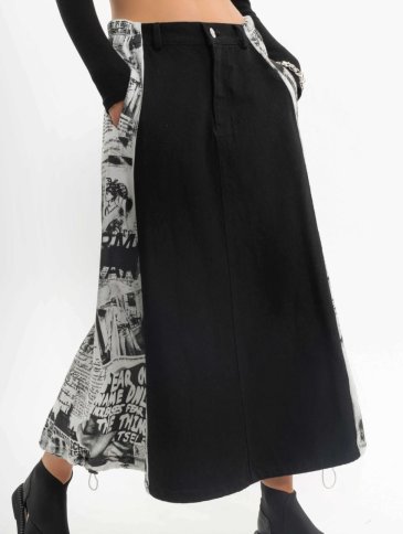 NEWSPAPER PRINT MAXI FLARED SKIRT