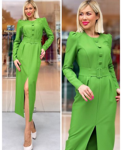 BUTTON DETAIL MIDI FRONT SLIT DRESS