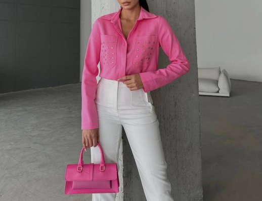 INVISBILE BUTTON FRONT SHIRT WITH METALLIC DETAILS