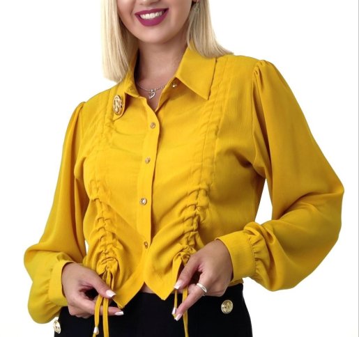 DRAWSTRING BUTTON FRONT BLOUSE