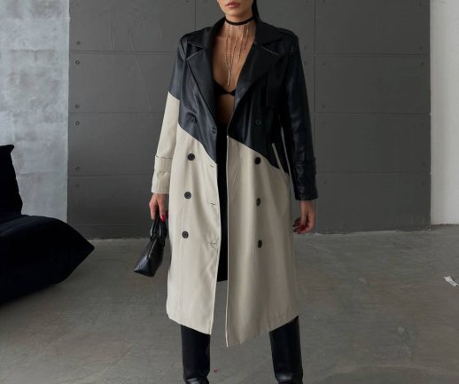 TRENCH COAT WITH FAUX LEATHER INSERTS