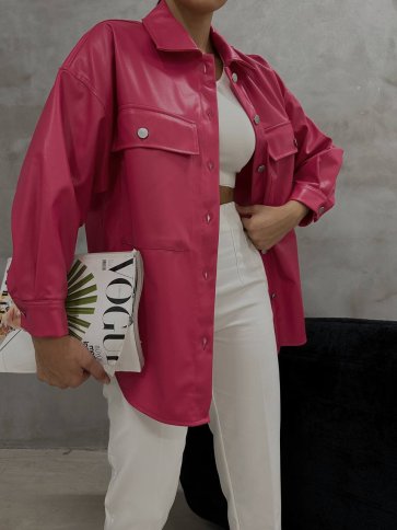 FAUX LEATHER SHIRT JACKET