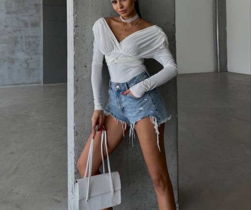 PLEATED OFF SHOULDER BODYSUIT
