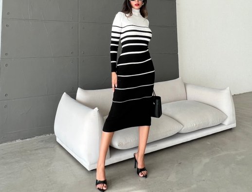 KNIT BODYCON STRIPE MIDI DRESS