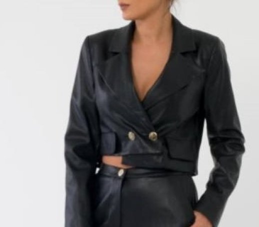 FAUX LEATHER CROP BUTTON DETAIL JACKET