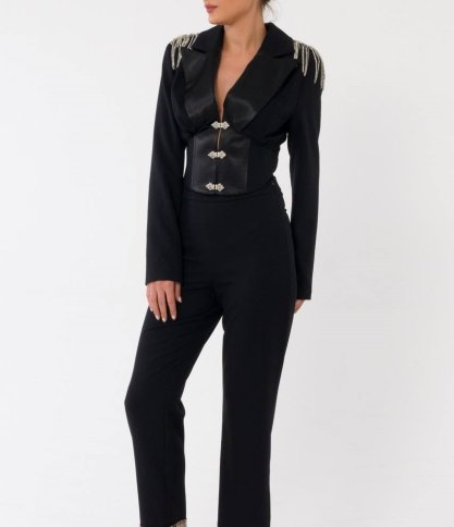 PANT WITH DIAMANTE FRINGE ON HEM