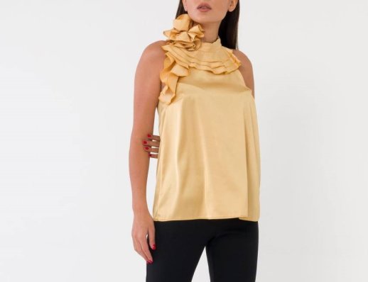 SATIN FRILL SLEEVELESS BLOUSE