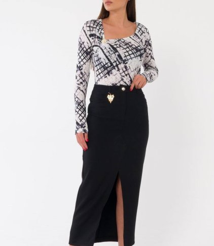 MIDI JEAN STYLE SKIRT WITH FRONT SLIT