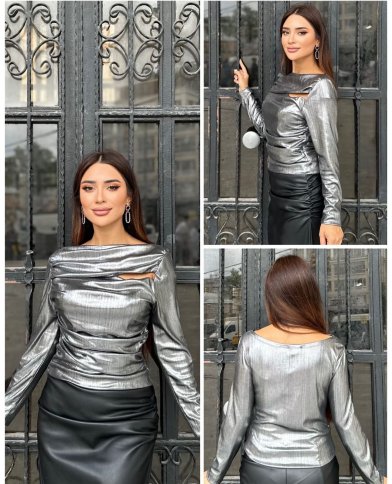SILVER RUCHED TOP