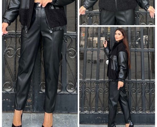 FLY FRONT FAUX LEATHER PANTS
