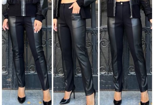 TWO TONE FABRIC AND FAUX LEATHER PANT