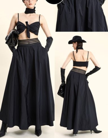 STRAPPY WAISTBAND FULL FLARED MAXI SKIRT