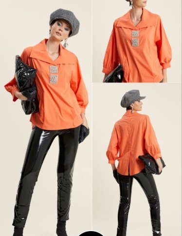 WIDE LAPEL BLOUSE WITH DIAMANTE DETAILS