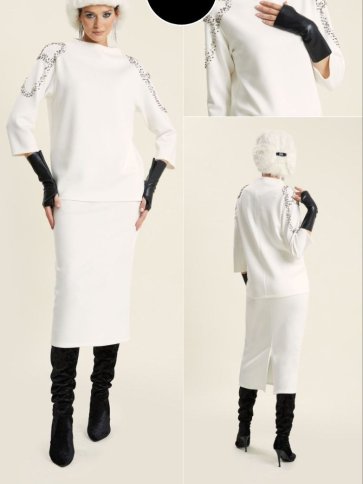 LONG TOP WITH DIAMANTE DETAIL AND MIDI SLIM SKIRT