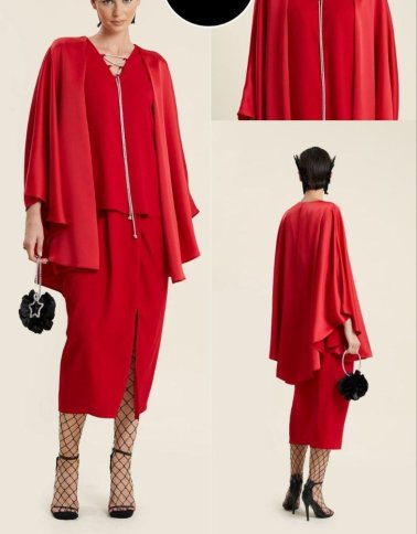 CAPE STYLE TOP WITH SLIT FRONT MIDI SKIRT