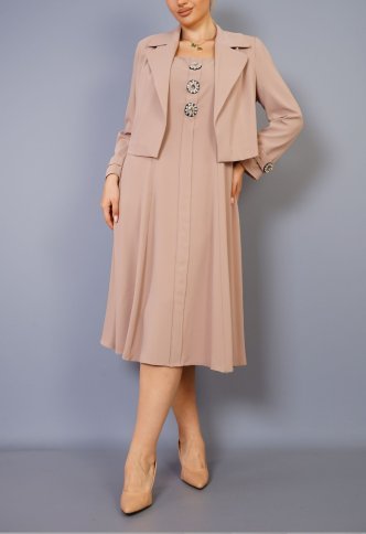 CROP JACKET OVER MIDI DRESS WITH DIAMANE BUTTON DETAIL
