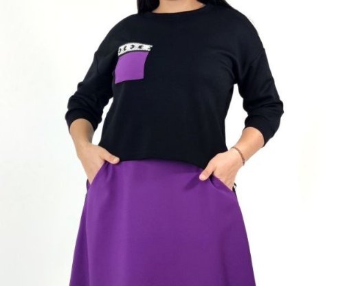 SHORT T SHIRT STYLE TOP WITH WIDE FLARED MIDI SKIRT
