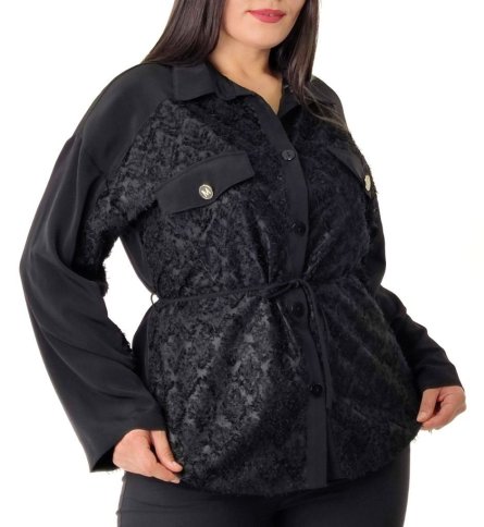 BELTED EMBOSSED FABRIC SHIRT WITH POCKET DETAIL