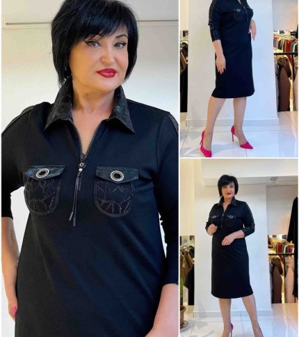 SHIFT DRESS WITH ZIPPER FRONT AND POCKET DETAILS