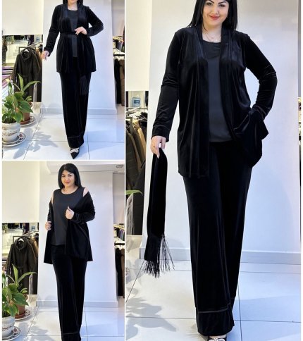 CRUSHED VELVET JACKET AND FLARED PANTS