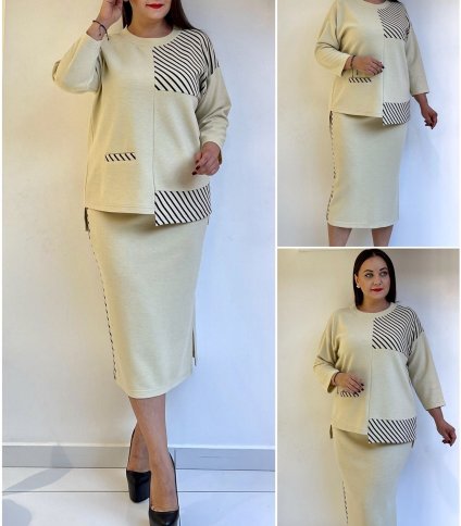 ANGULAR TOP WITH STRIPE DETAIL AND MATCHIING MIDI SKIRT