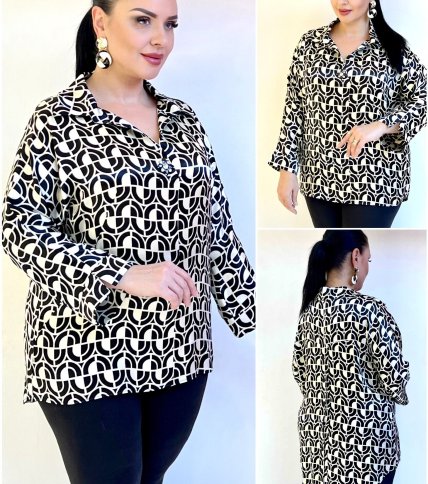 CIRCULAR PATTERN V NECK TOP WITH DIAMANTE BROOCH