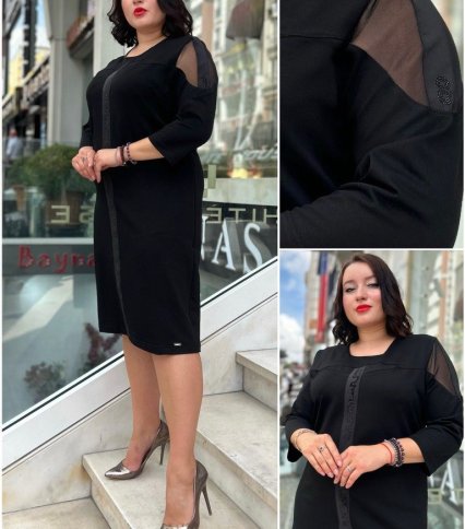 DRESS WITH SHEER INSERTS AND MONOGRAM FRONT STRIP