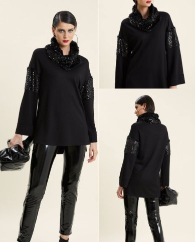 LONG TOP WITH FAUX FUR AND DIAMANTE DETAILS