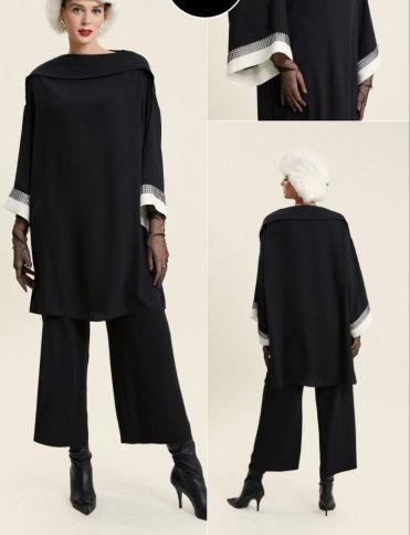 BOATNECK TUNIC WITH DIAMANTE DETAIL AND CROP FLARED PANTS