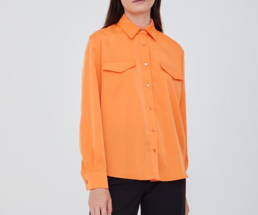 LONG SLEEVE BUTTON FRONT BLOUSE WITH FLAP POCKETS