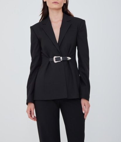 LONG BLAZER WITH BELT STYLE CLOSURE