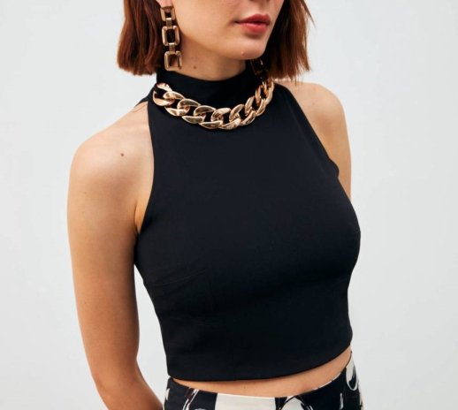 SLEEVLESS CROP TOP WITH CHAIN NECK DETAIL