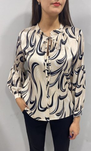 CURVED SILKY BLOUSE WITH TIE NECKLINE