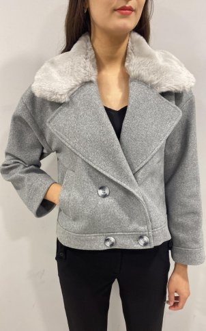 DOUBLE BREASTED JACKET WITH FAUX FUR COLLAR