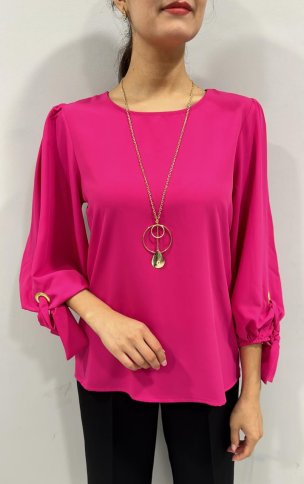 LONG SLEEVE BLOUSE  WITH GROMMET TIE SLEEVE