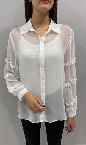 SHEER BLOUSE WITH RUFFLE DETAIL ON SLEEVES AND TANK TOP